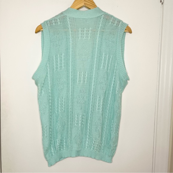 Teal Vintage Knit Sleeveless Button Down Vest - Picture 3 of 6